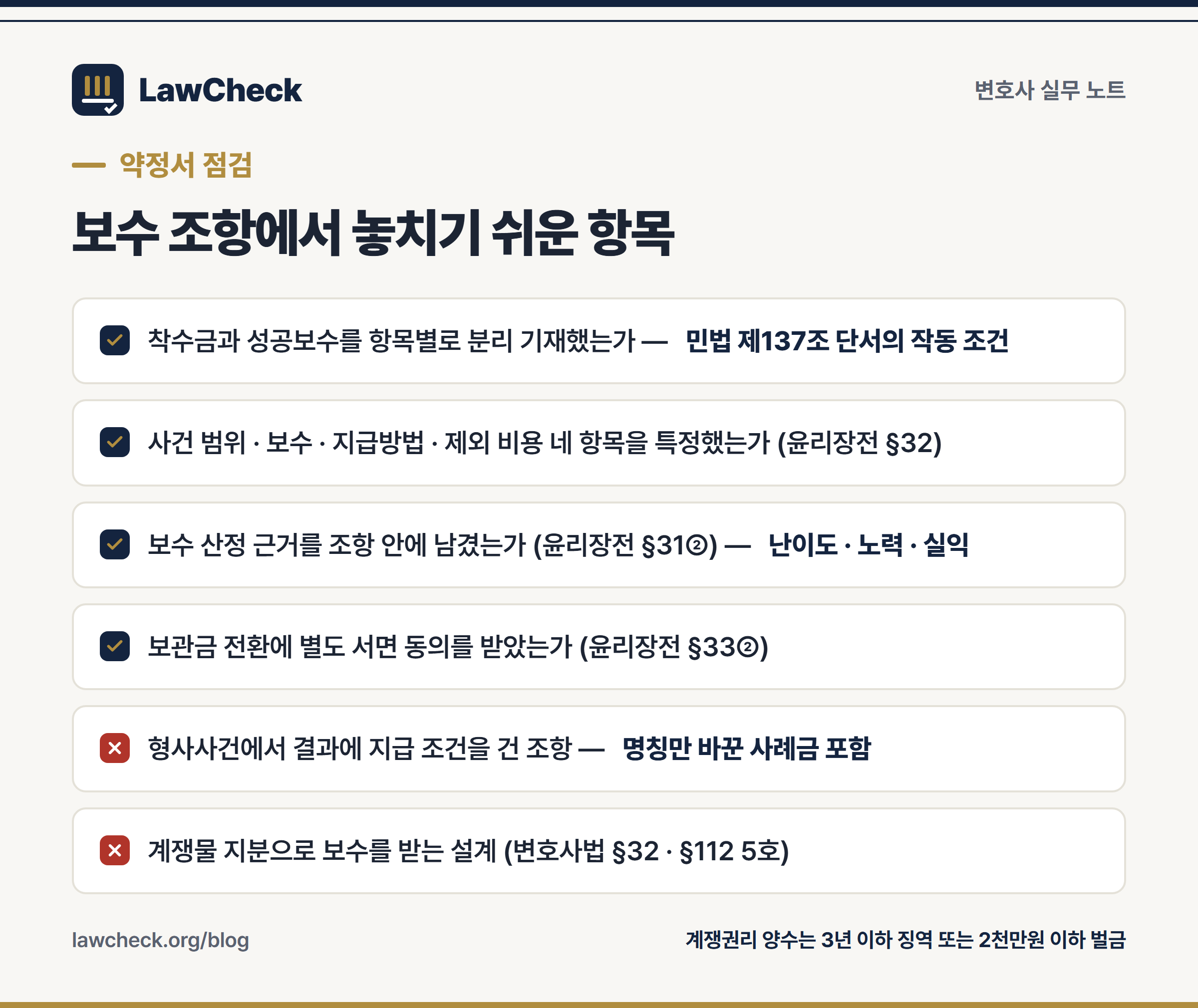 성공보수 약정에서 자주 발생하는 함정 다섯 가지 체크리스트