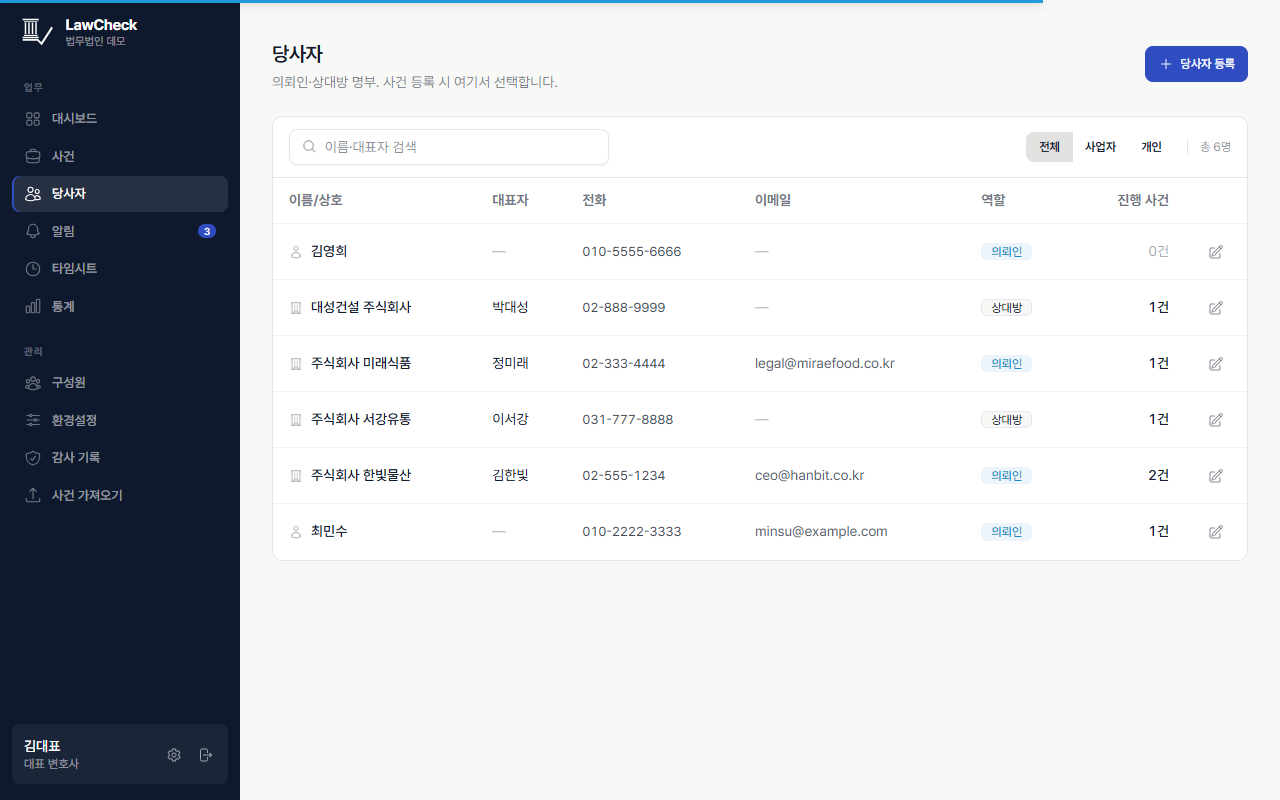 당사자 목록 화면