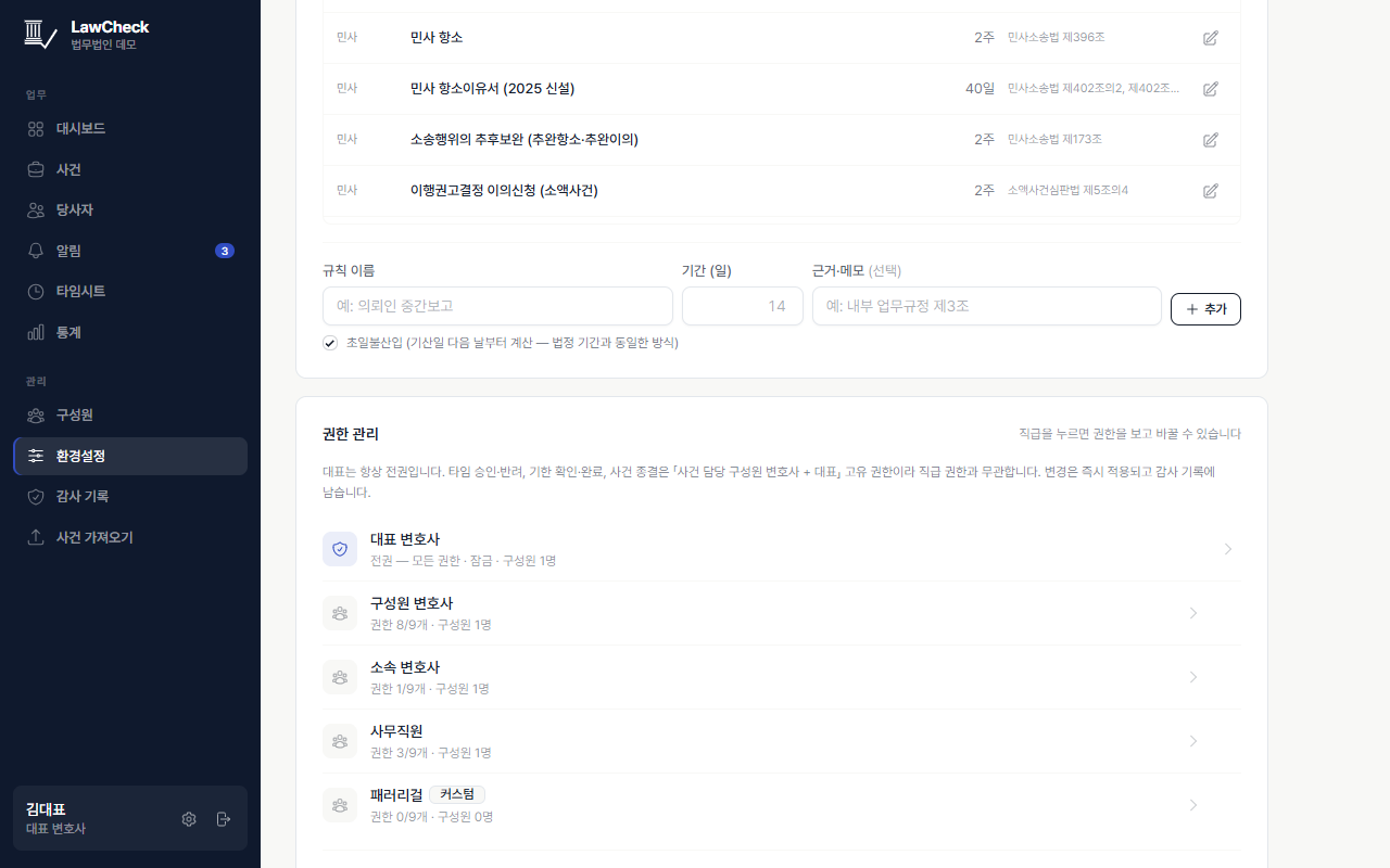 권한 관리 화면